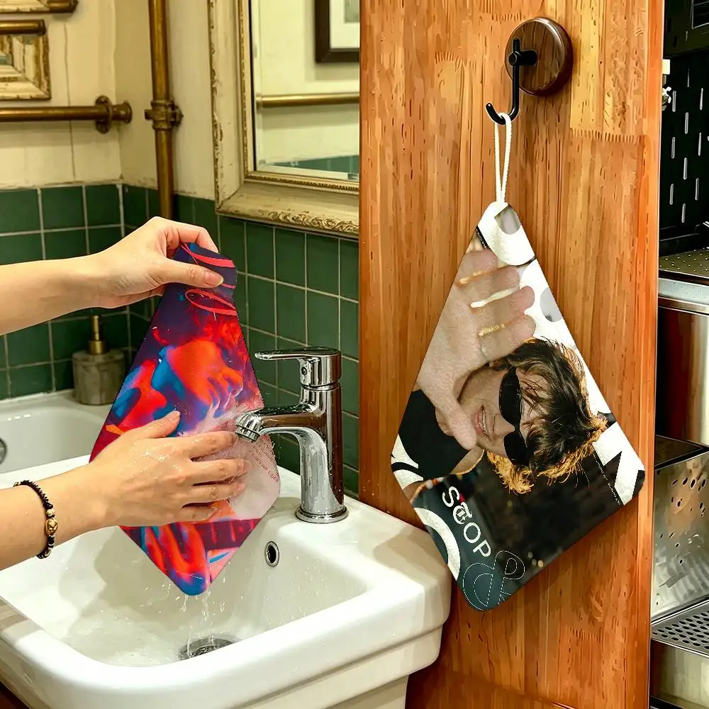 Joe Djo Psychedelic Pop Keery D-Djo Hanging Kitchen Towel, Polyester Cotton Fabric, Absorbent Hand Wiping for Home Dormitory
