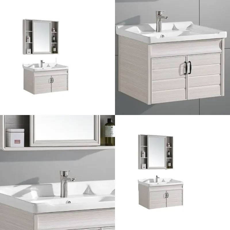 Nordic Wall Mounted Bathroom Vanity with Split Ceramic Sink and Sintered Stone Countertop Modern Light Luxury Cabinet