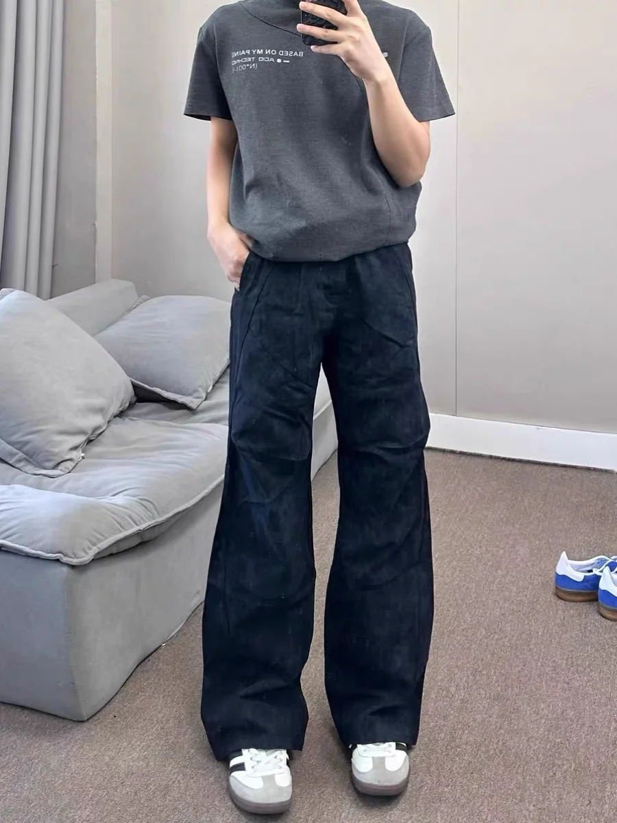 

Casual Marble Patterned Loose Fit Straight Leg Work Pants Men Women Vintage Sle Pleated Trousers Youth Faion All Seasons