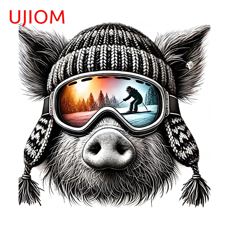 UJIOM Ski Goggles Pig Snowboarder Pencil Drawing Sketch Stickers Attractive Fridge Decals Adhesive Computer Case Home Murals