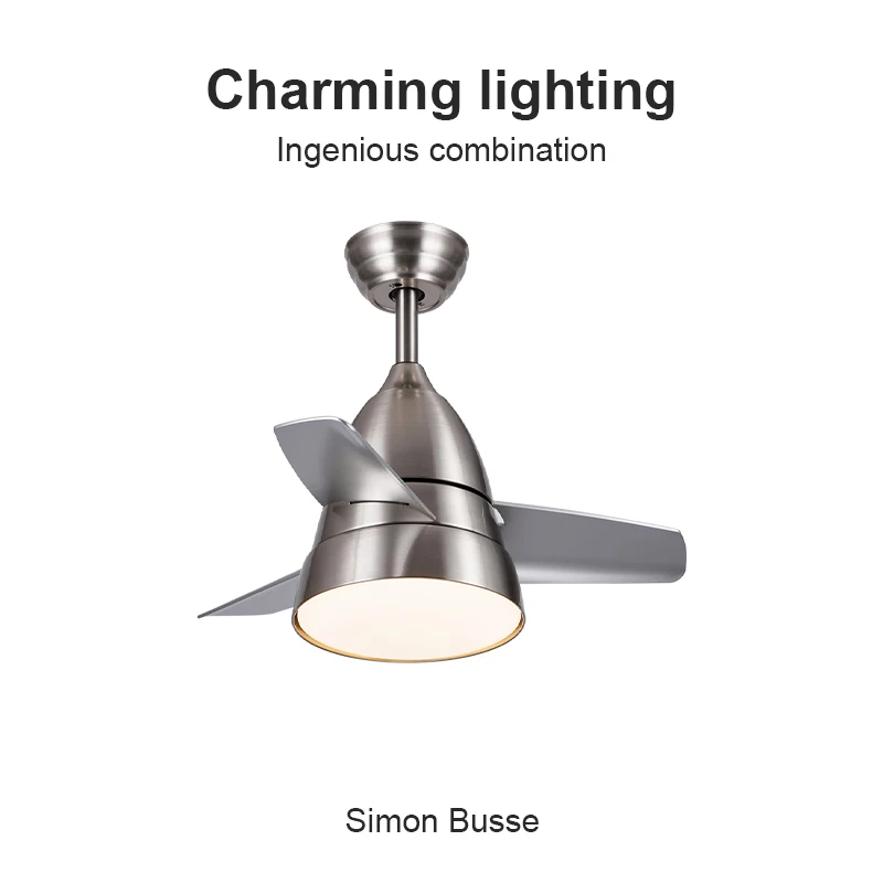 

American Ceiling Fan Light Modern Minimalist Dining Room Hotel Pendant Lights Living Room Bedroom Silent Chrome Fan lamp