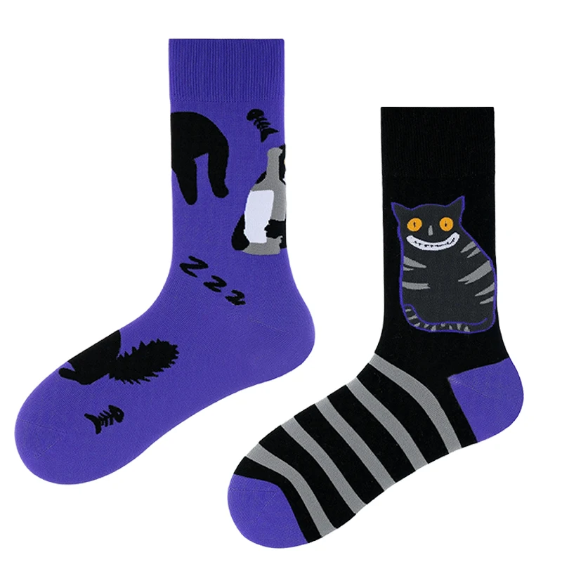

Darkness Purple Funny Cat Crew Socks Unisex Women Men Fashion Harajuku Cotton Long Couple Socks Novelty Skateboard Socks Gifts