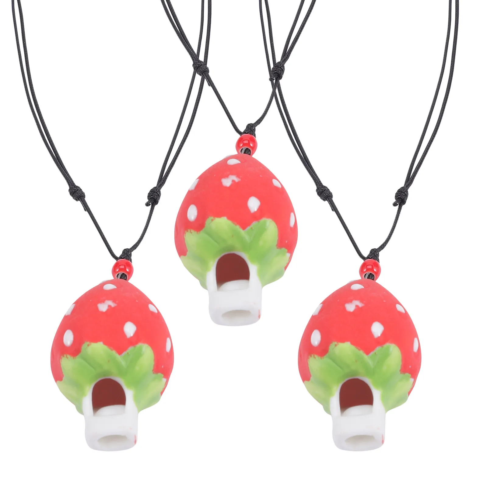 

3Pcs Ceramic Strawberry Whistle Necklaces Kids Children Gift Safety Musical Instruments Stage Performance Fun Party Favors