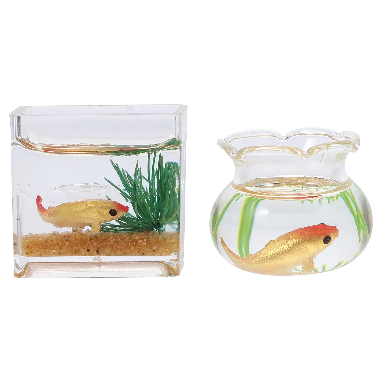 2 Buah Miniatur Tangki Ikan Dekorasi Aksesori Rumah Mini Desain Realistis Hadiah Akrilik Tahan Lama untuk Anak-anak Dekorasi Rumah Yang Halus