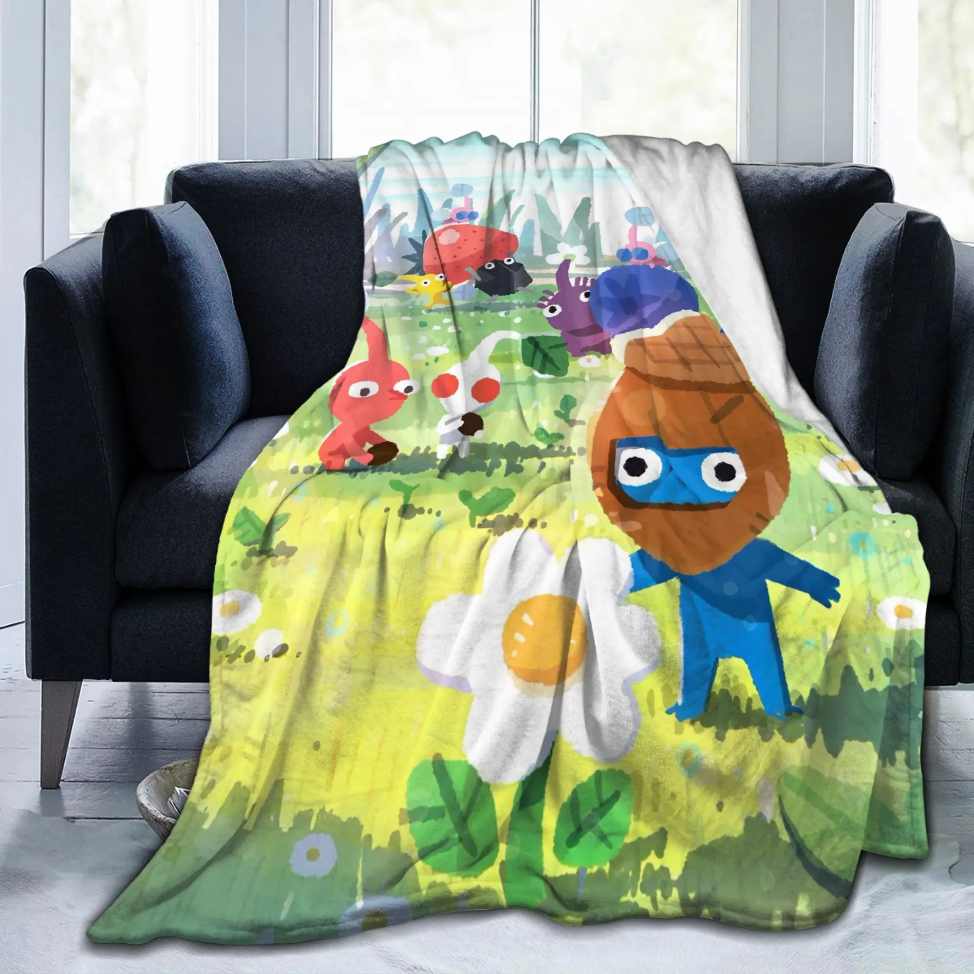 Pikmins Family Cute Fun Blankets Flannel Spring Autumn Game Anime Portable Ultra-Soft Bedding Throw Blanket for Outdoor
