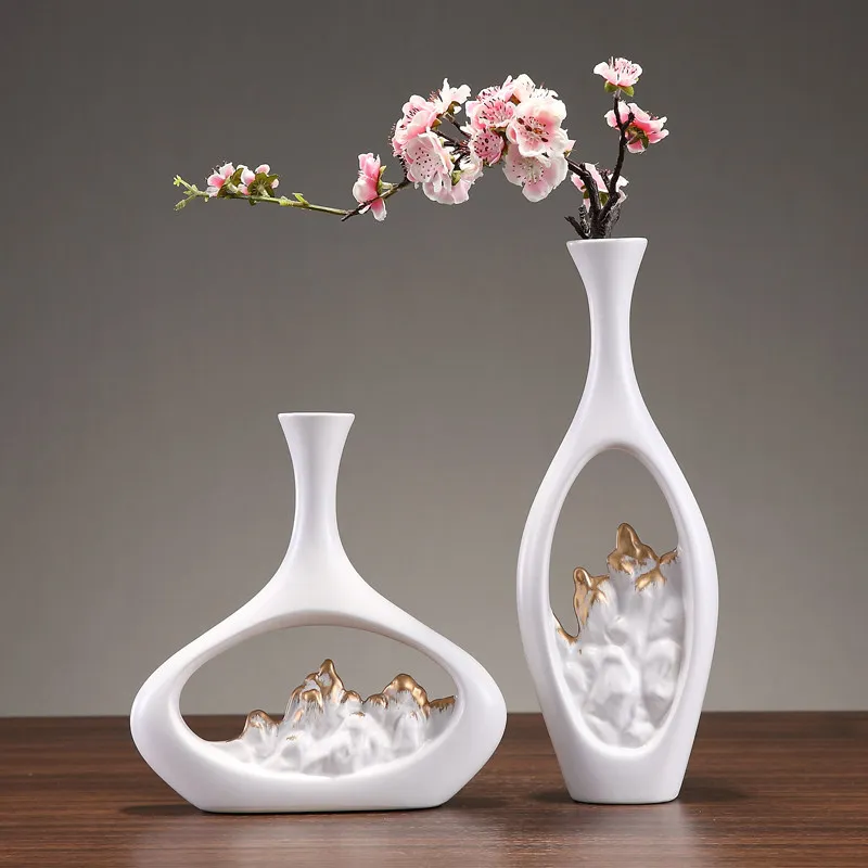 Chinese Ceramic Vase+Simulation Flower Ornaments Art Home Livingroom Desktop Furnishing Crafts Coffee Table Figurines Decoration