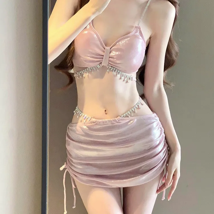 2025 New Bikini Swimsuit Women's Sexy Three Piece Set Water Diamond Pure Desire Luxury Vacation Soaking Hot Spring Vacation