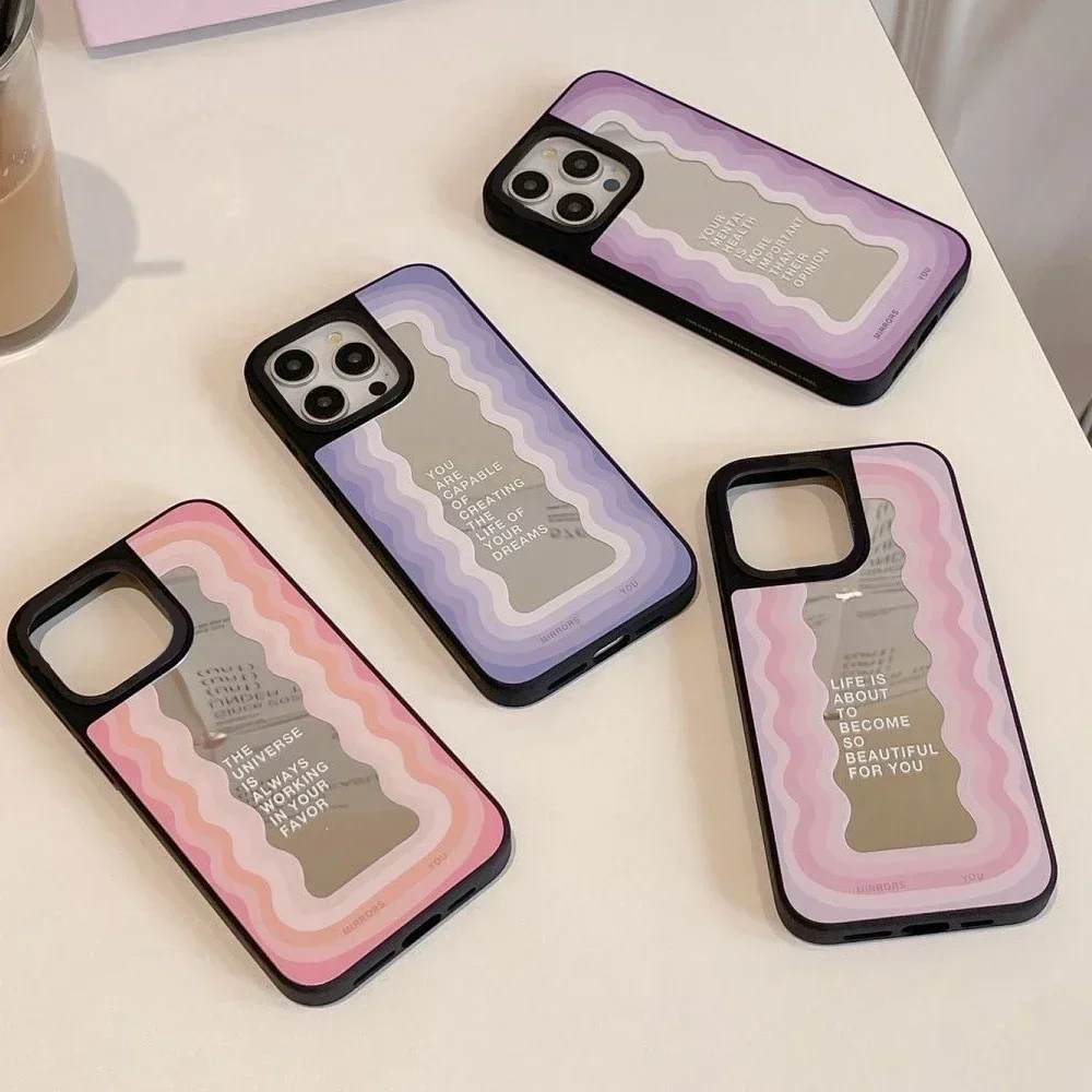 

Mirror Surface Reflect Wave Case Phone Case Cover for iPhone 11 12 13 14 15 Pro Max Case for IPhone 15 Pro Max