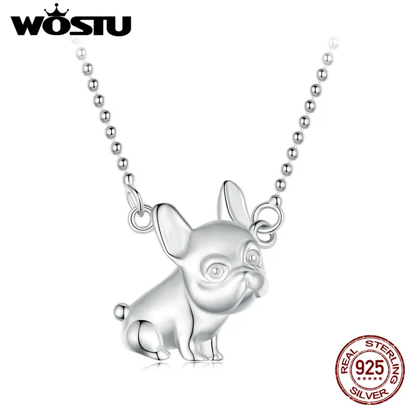 WOSTU 925 Sterling Silver Women\'s Cute French Bulldog Pendant Necklace Dog Owner Gift Pet Jewelry Accessories Fine Birthday Gift