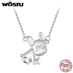 WOSTU 925 Sterling Silver Women's Cute French Bulldog Pendant Necklace Dog Owner Gift Pet Jewelry Accessories Fine Birthday Gift