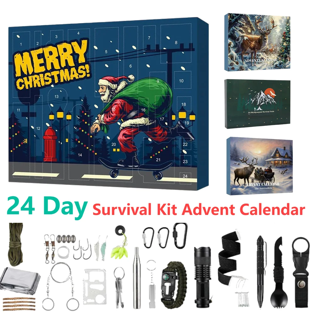 Survival Kit Advent Calendar 2024 Survival Tools Christmas Calendar Christmas Countdown Calendar for Men Teenagers Boys