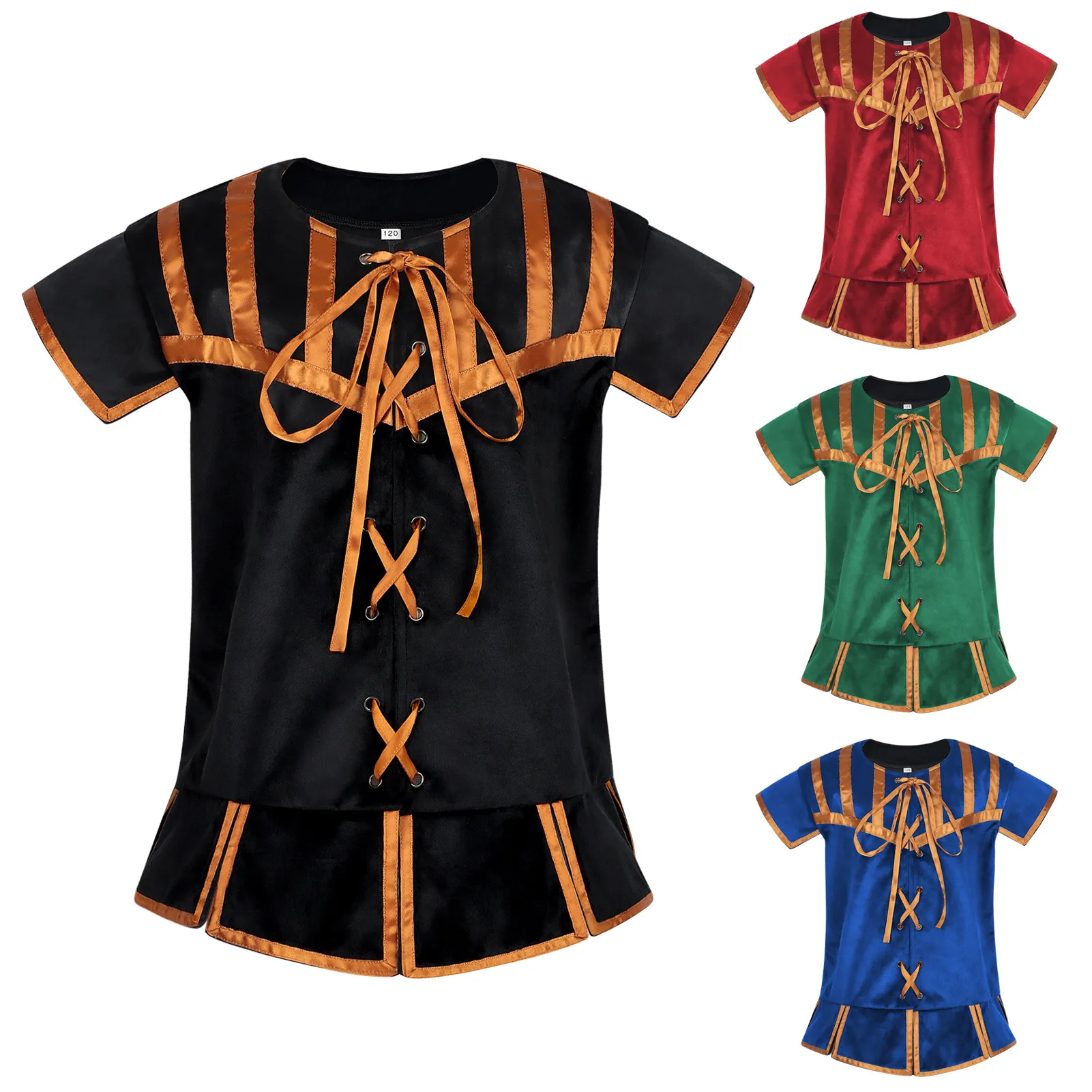 

Amazon Halloween Costume Children's Renaissance Pirate Medieval Strap Up Multi Color T-shirt Children's Day Performance