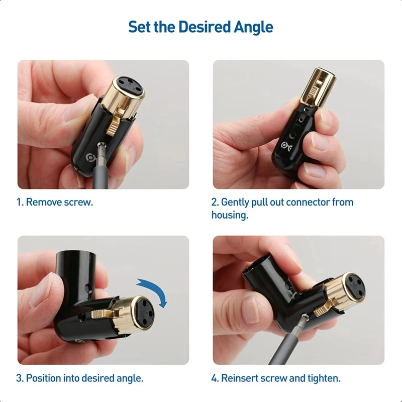 1 Uds adaptador de ángulo XLR de 3 pines adaptador XLR de ángulo recto ajustable macho a hembra adaptador XLR de 90 grados