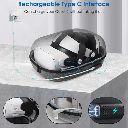 Imagen 2 del producto Compatible con Oculus Quest 2, bolsa de almacenamiento de viaje EVA anticaída recargable, estuche de transporte duro, adecuado para viajes y almacenamiento