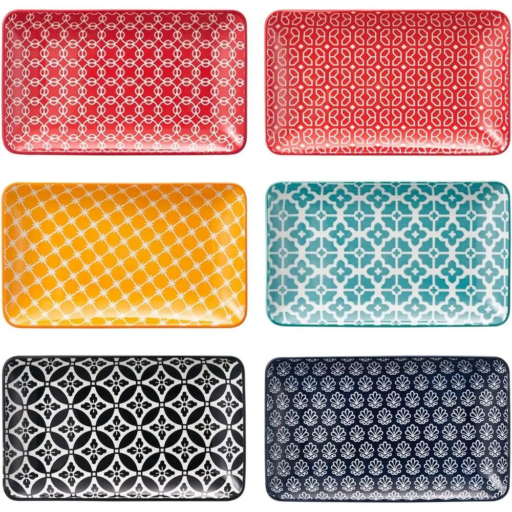 

8" Ceramic Salad Plates Set of 6, Colorful Design for Salads, Appetizers & Desserts, Dishwasher, Microwave & Oven Safe – Ideal f