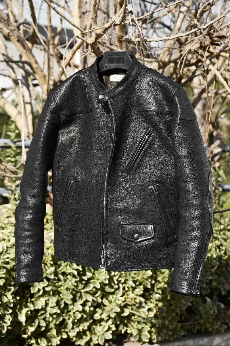 YOLANFAIRY سترة جلدية أصلية للرجال 1.6 سميكة كاملة الحبوب طبقة علوية من جلد البقر سترة كلاسيكية للرجال سترة جلدية ضيقة للرجال