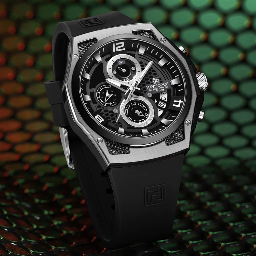 NAVIFORCE-Montre à quartz étanche pour homme, chronographe de sport, marque supérieure, militaire, silicone, horloge d'affaires, nouveau, 8051