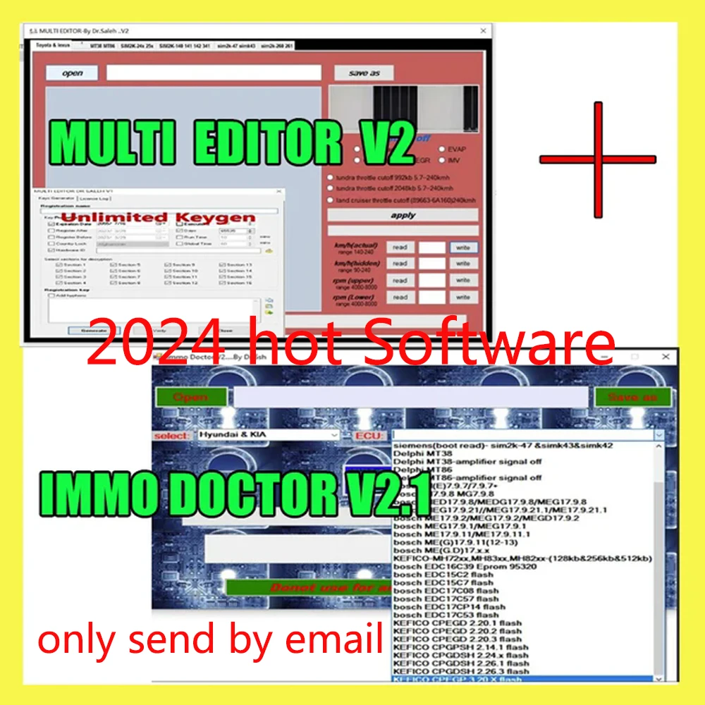 

2024Hot Software IMMO DOCTOR V2.1+MULTI EDITOR V2 Unlimited Keygen Software Pack REMOVER alldata car repair software for KIA HYU