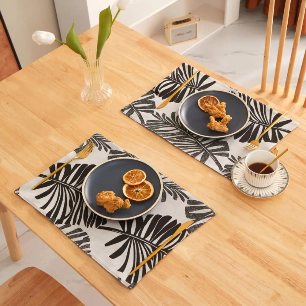 2Pcs Durable Palm Leaf Flower Table Mat Absorb Water Creative Double-sided Dacron Dining Mat Universal Heat Insulation