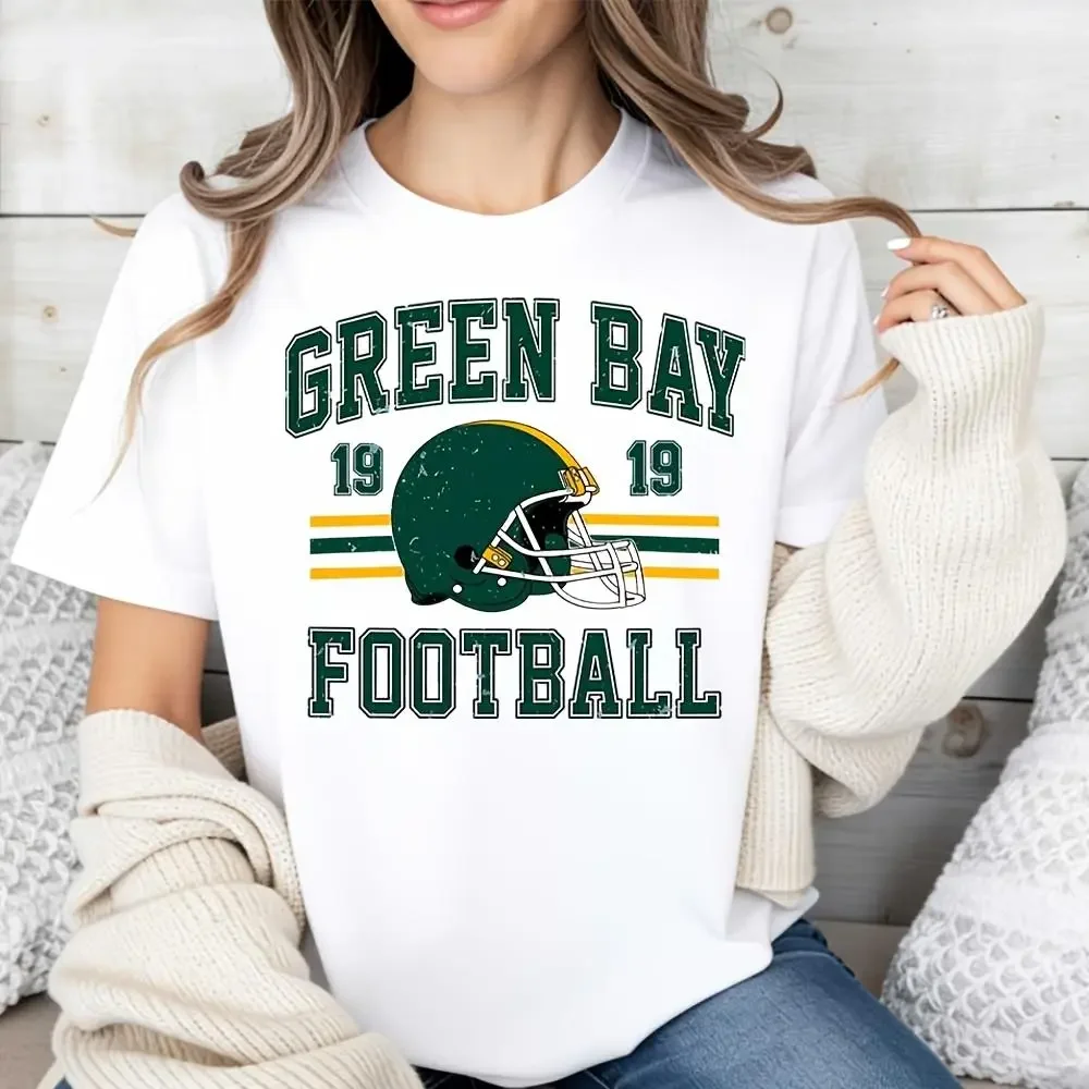 Green Bay Football 1919 Helmet Vintage Print T-Shirt, Retro American Sports Fan Apparel, Casual Daily Wear Game Day Outfit
