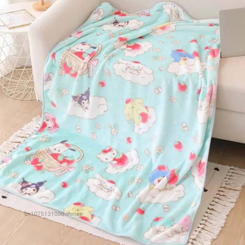 Sanrio Cinnamoroll Hello Kitty Pom Pom Purin Cute Cartoon Cotton Blanket Office Nap Blanket Air Conditioning Blanket Bed Sheet