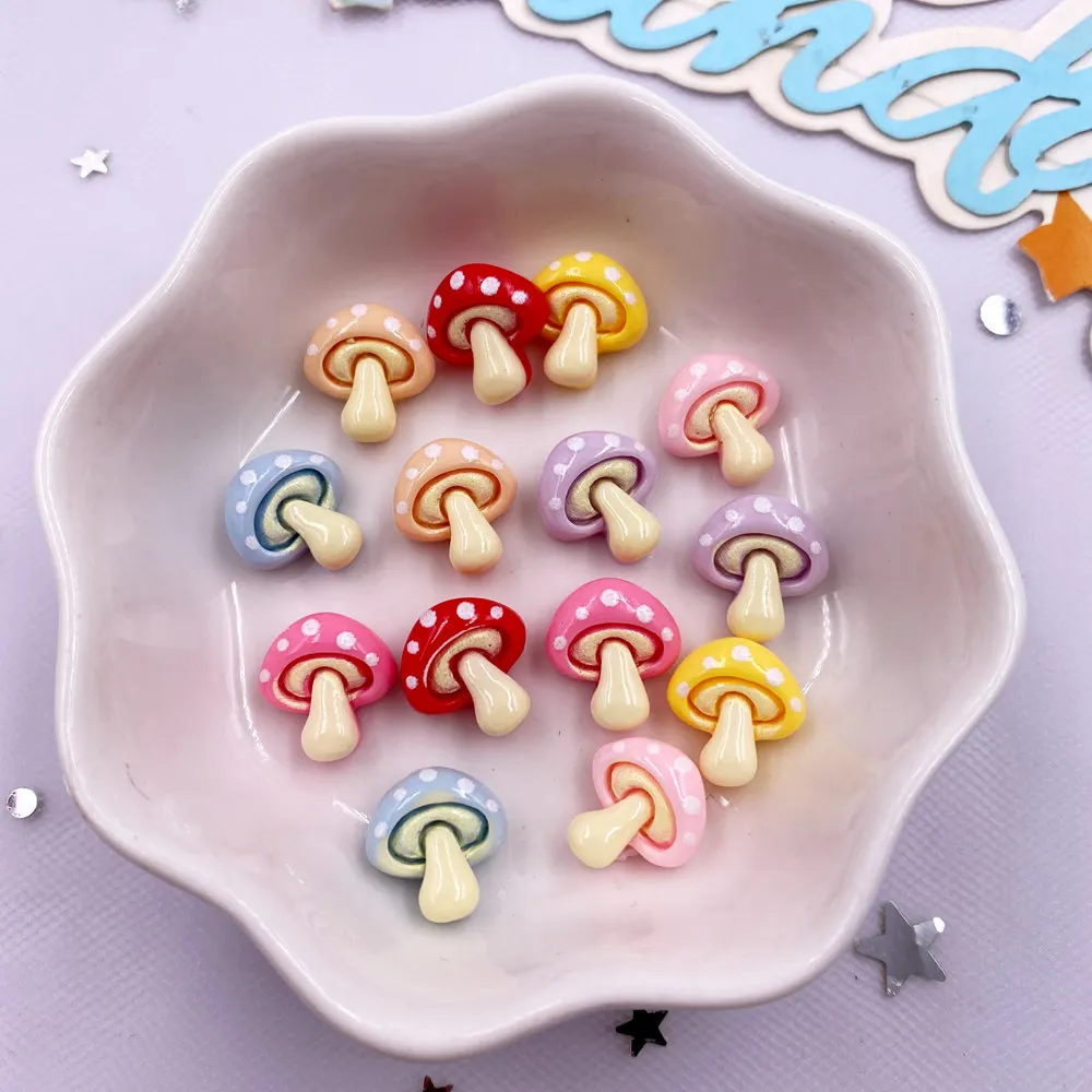 30pcs Mixed Resin Mini Colorful Cartoon Mushroom Scrapbooks Figurines Flat back Stone DIY Bow Christmas Decor Accessories Crafts