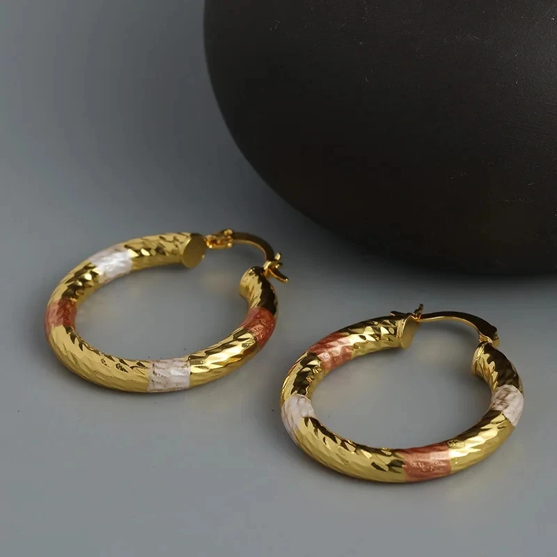 Gorgeous Round Hoop Earrings for Women Gold Color Cross Party Wedding Jewelry Gift