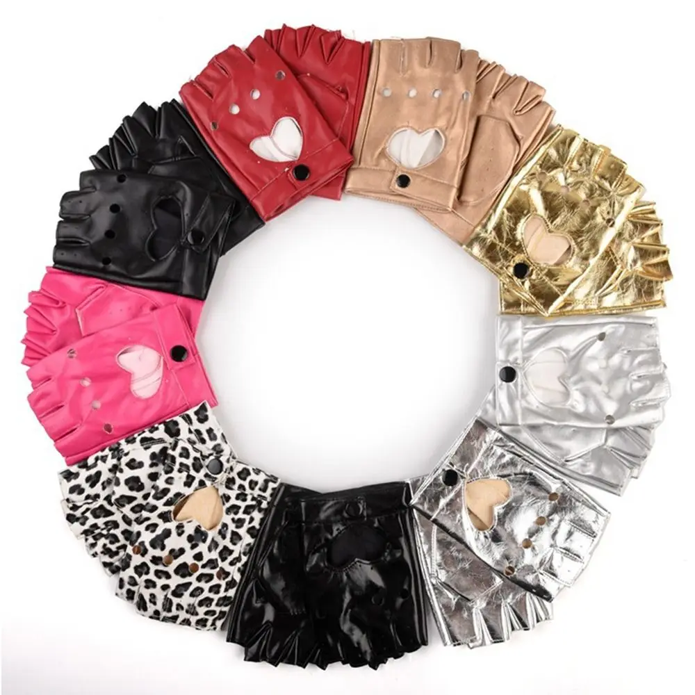 Gothic lolita Performance Mittens Dance Mittens PU Leather Gloves Five Finger Gloves Heart Mittens Ladys Driving Dress