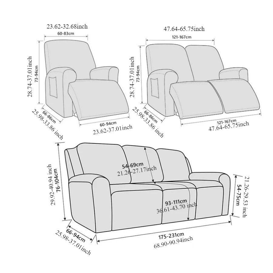 1/2/3/4 Seat Simple and All Inclusive Solid Color Recliner Sofa Cover Lazy Chair Cover Sofa Cover for Living Room Copridivano