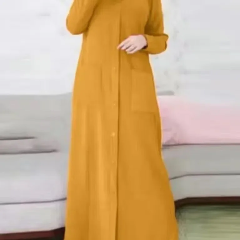 

Ramadan Loose O-neck Abaya with Pockets Long Dress Solid Color Islamic Clothing for Women Modest Outfits Caftan Elegant