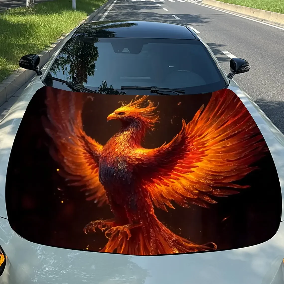 Flame Phoenix Vinyl Wrap, PVC Waterproof Hood Sticker, Self-Adhesive Scratch- Stickers For Engine Cover, Decal For Trucks, Cars