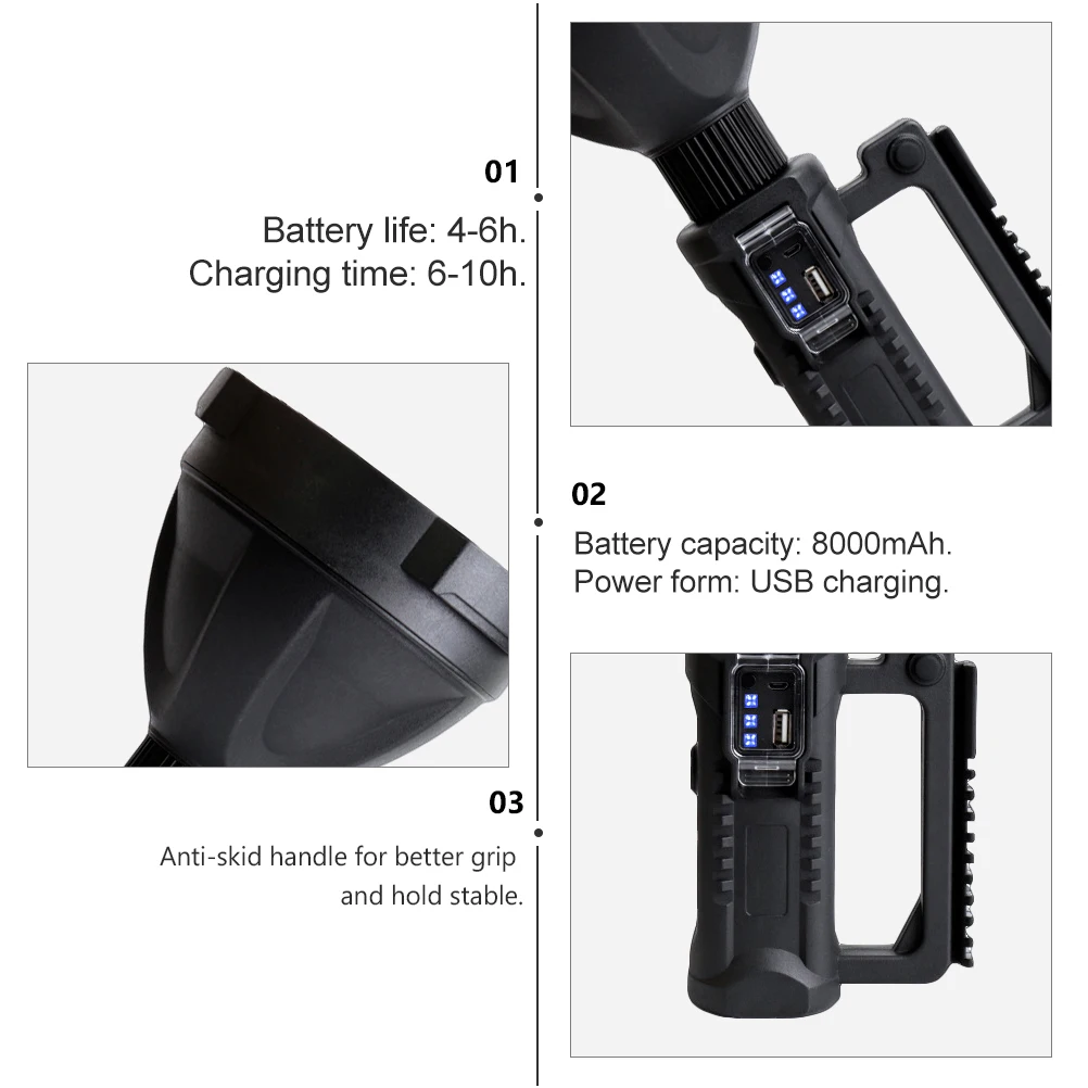 

Rechargeable Torch LED Flashlight Durable Material Portable Outdoor Searchlight High Power Spotlight Camping Hunting Emergency