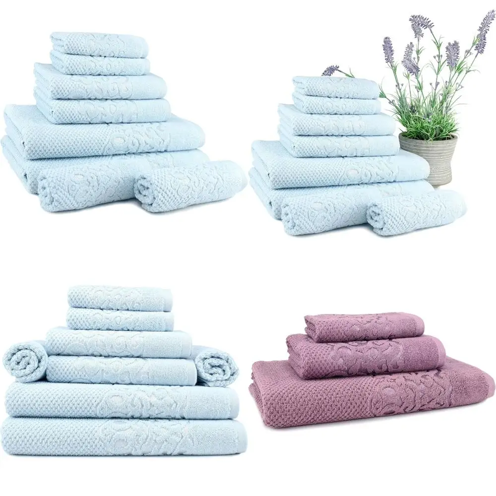 

Turkish Cotton Bath Towel Set of 8 - Premium Washcloths, Hand Towels, and Large Towels, Thick, Soft, Highly Absorbent Bathing Es