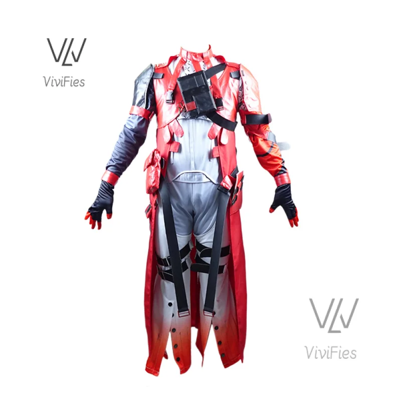 Wuthering Waves Scar Cosplay Costume Wig Men Red Uniform Earrings Electro Congenital Resonator Cortex Halloween Party