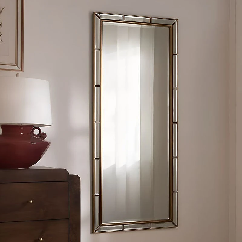 

French Retro Floor-to-ceiling Full-length Mirror Home American Living Room Entrance Square Medieval Wall Fitting