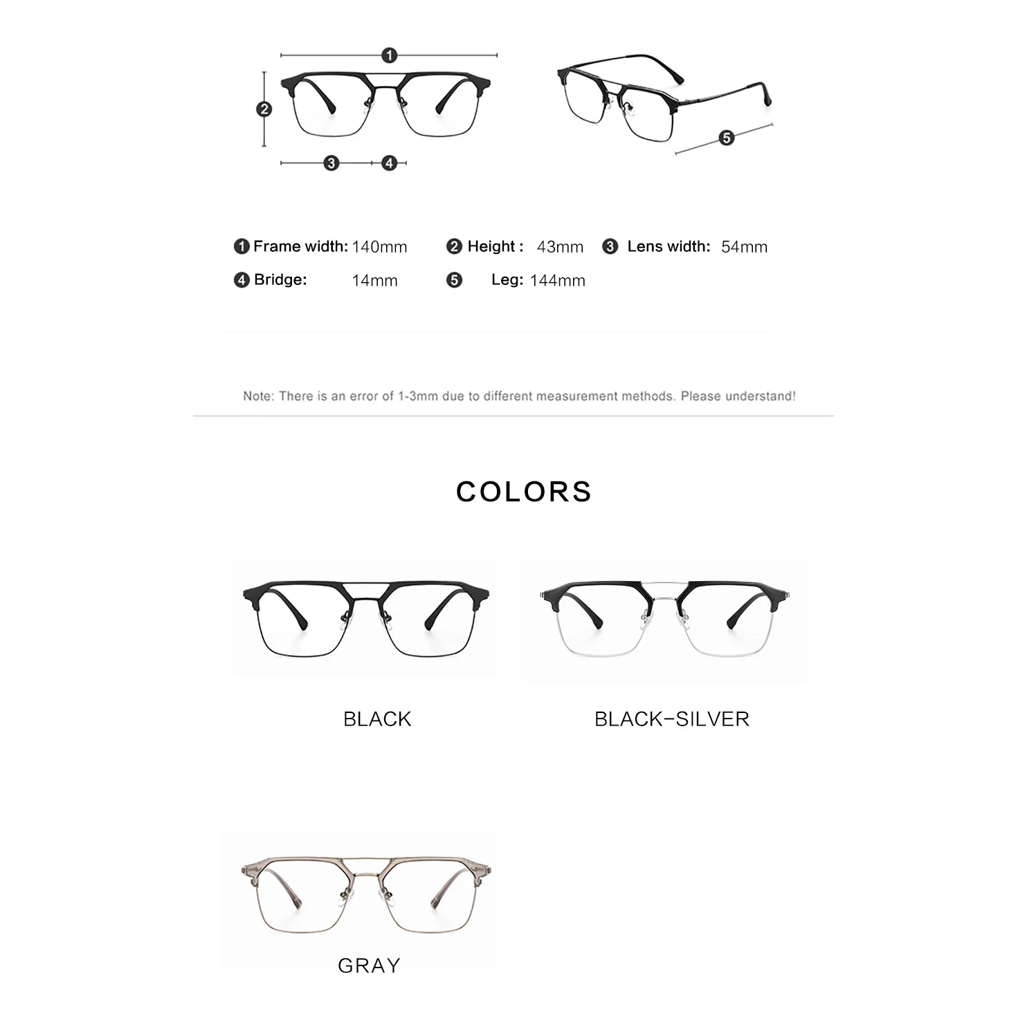 Qonoic Semi Rim Glasses Frame Pilot Style Spectacle Ultra Light Anti Blue Light Classic Style Glasses AH68087