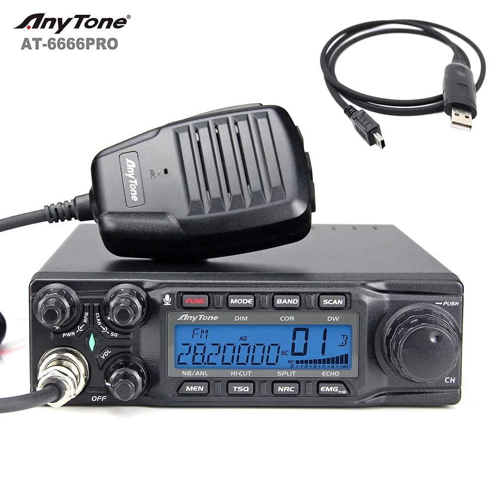 ANYTONE AT-6666PRO CB Radio 28.000 - 29.700 Mhz 40-kanałowy mobilny nadajnik-odbiornik CTCSS / DCS AM/FM/SSB 10-metrowe radio