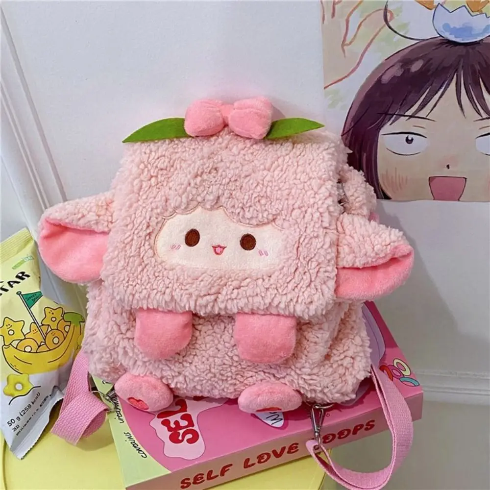 Casual Fluffy Cute Sheep Bag Soft Heart Plush Sheep Backpack Bow Kawaii Students