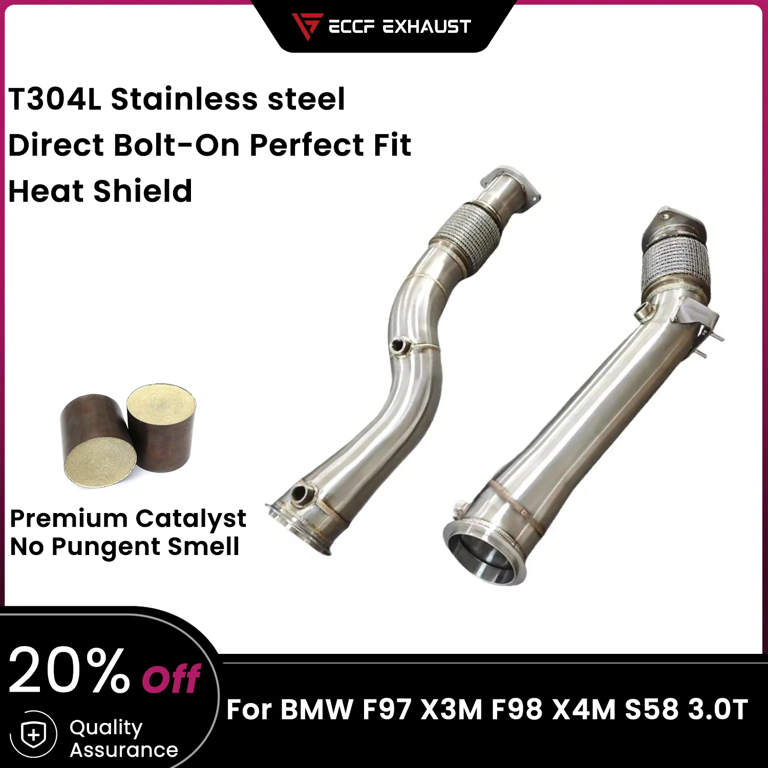 

ECCF Sports Downpipe With Heat Shield For BMW F97 X3M F98 X4M S58 3.0T Aggressive Exhaust Sound High Flow Performance Upgrade