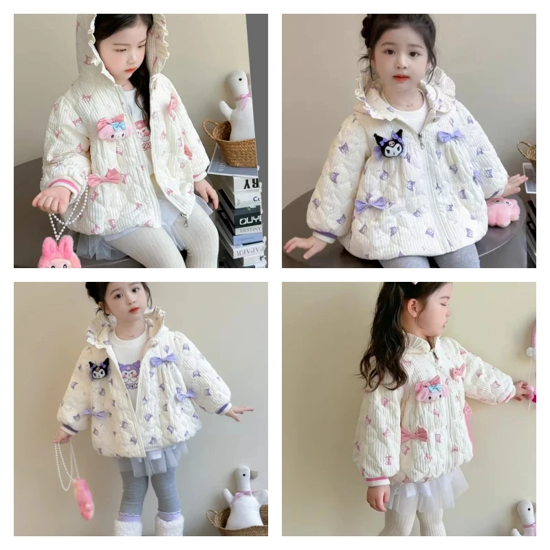 

Hot Sanrio Girl Coat Kuromi Kawaii Anime Fashion Autumn and Winter Student Keep Warm Thicken Hooded Tops Children's Clothing New