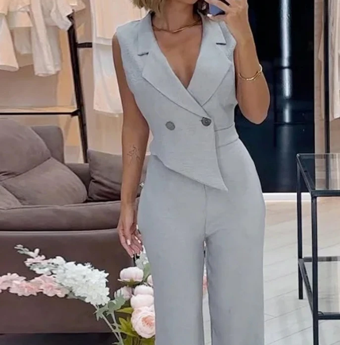 Fashion Women\'s Jumpsuit 2024 Summer New Elegant Sleeveless High Waisted Loose Fitting Jumpsuit Daily Commuting Long Jumpsuits