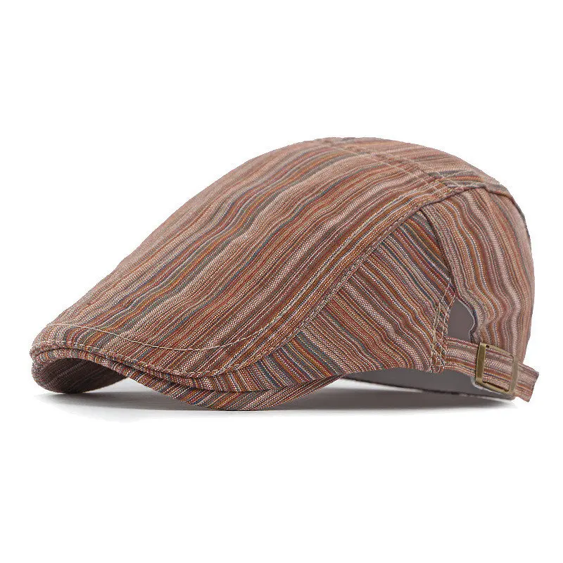 Four Seasons Cotton Stripe Print Newsboy Caps Flat Peaked Cap Men and Women Painter Beret Hats 163