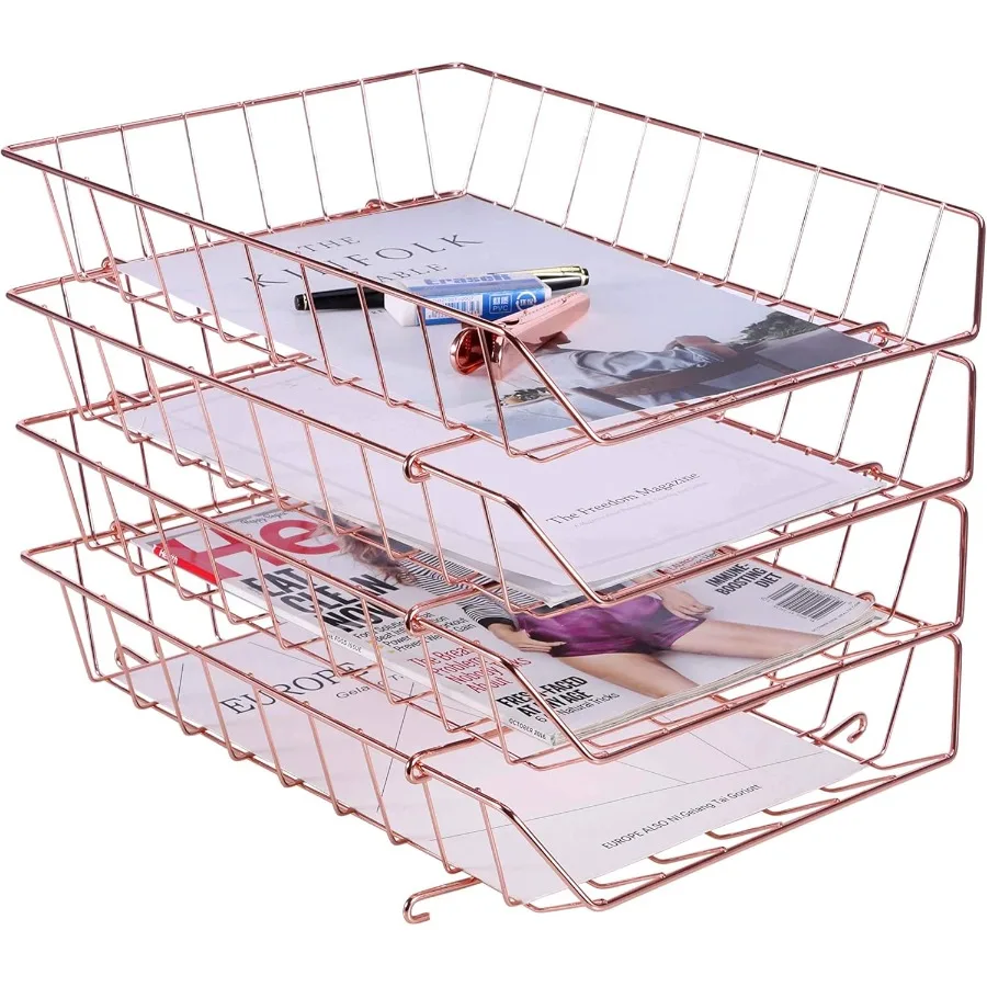 

Stackable Letter Tray 4Tier Desk File Organizer for Mails Magnes Documents and Accessories Wire Paper Tray for Home School and