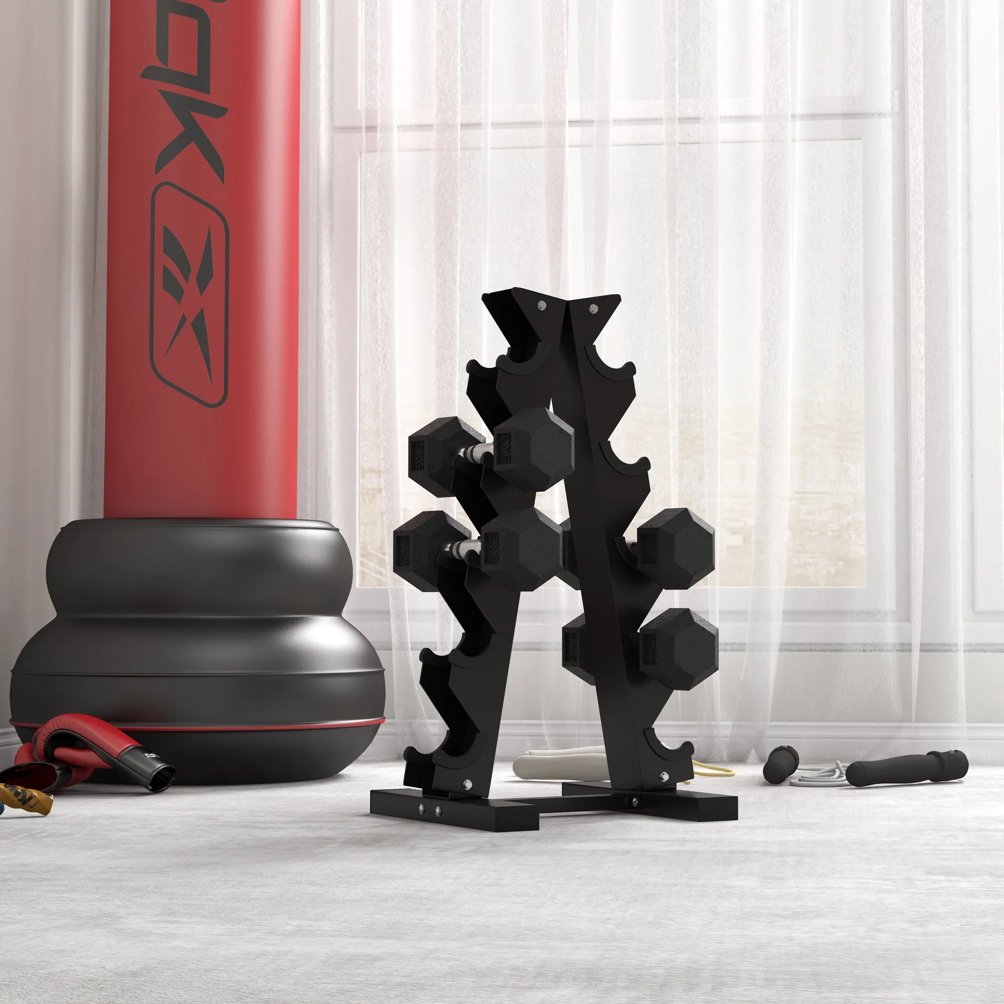 Homcom Rubber Dumbbell Sports Hex Weights Sets Home Gym Fitness Hexagonal Dumbbells Kit Weight Lifting Exercise (2 X 4Kg)