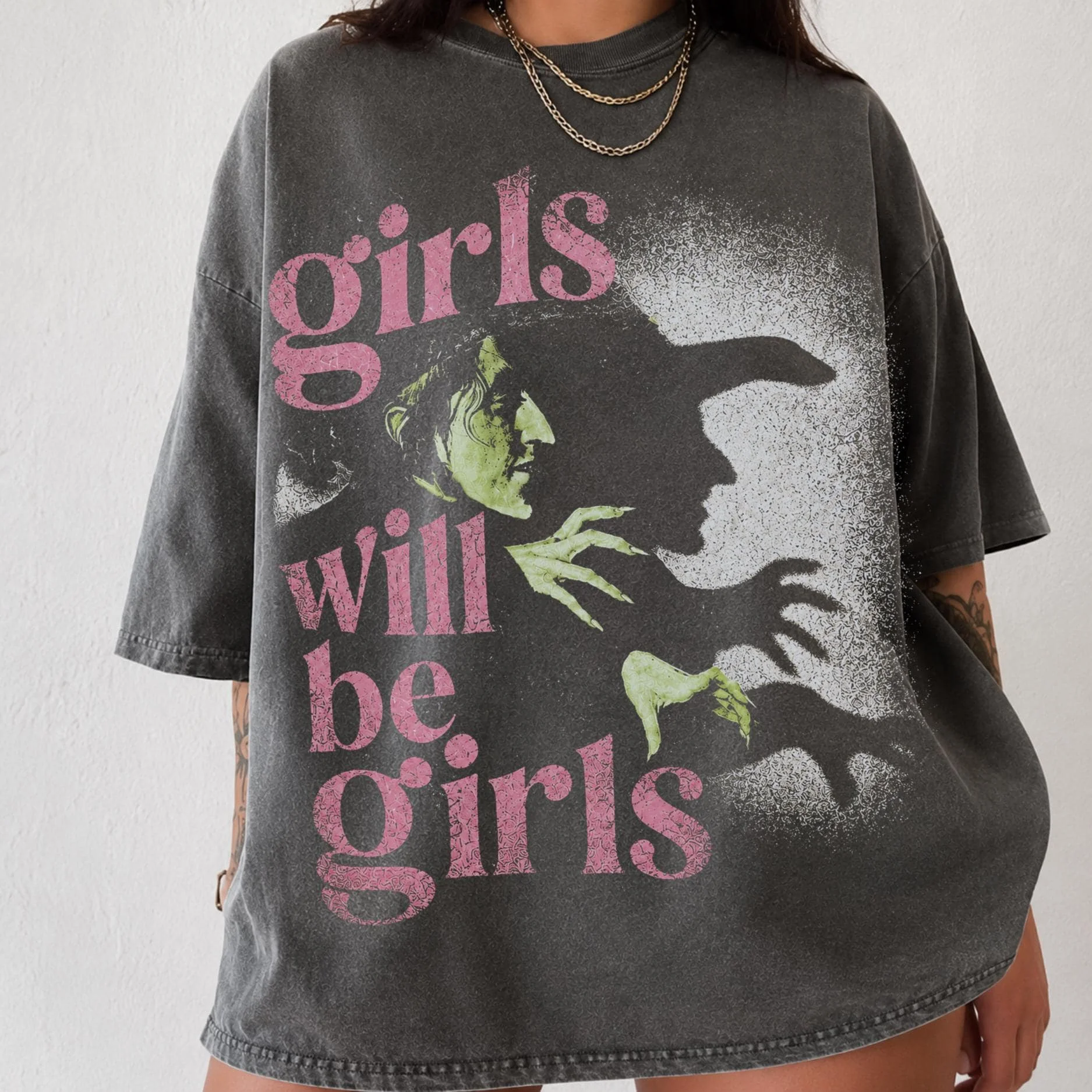 Girls Will Be Girls Shirt Vintage Witchy Feminist Tee Women Short Sleeve Grunge Feminist Streetwear Fun Halloween T-shirts