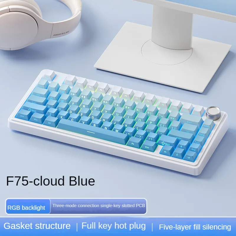 

Aula F75 Cloud-Blue Mechanical Keyboard 75%,Gasket Structure Full-Key Hot Swap RGB Wireless Gaming Keyboard