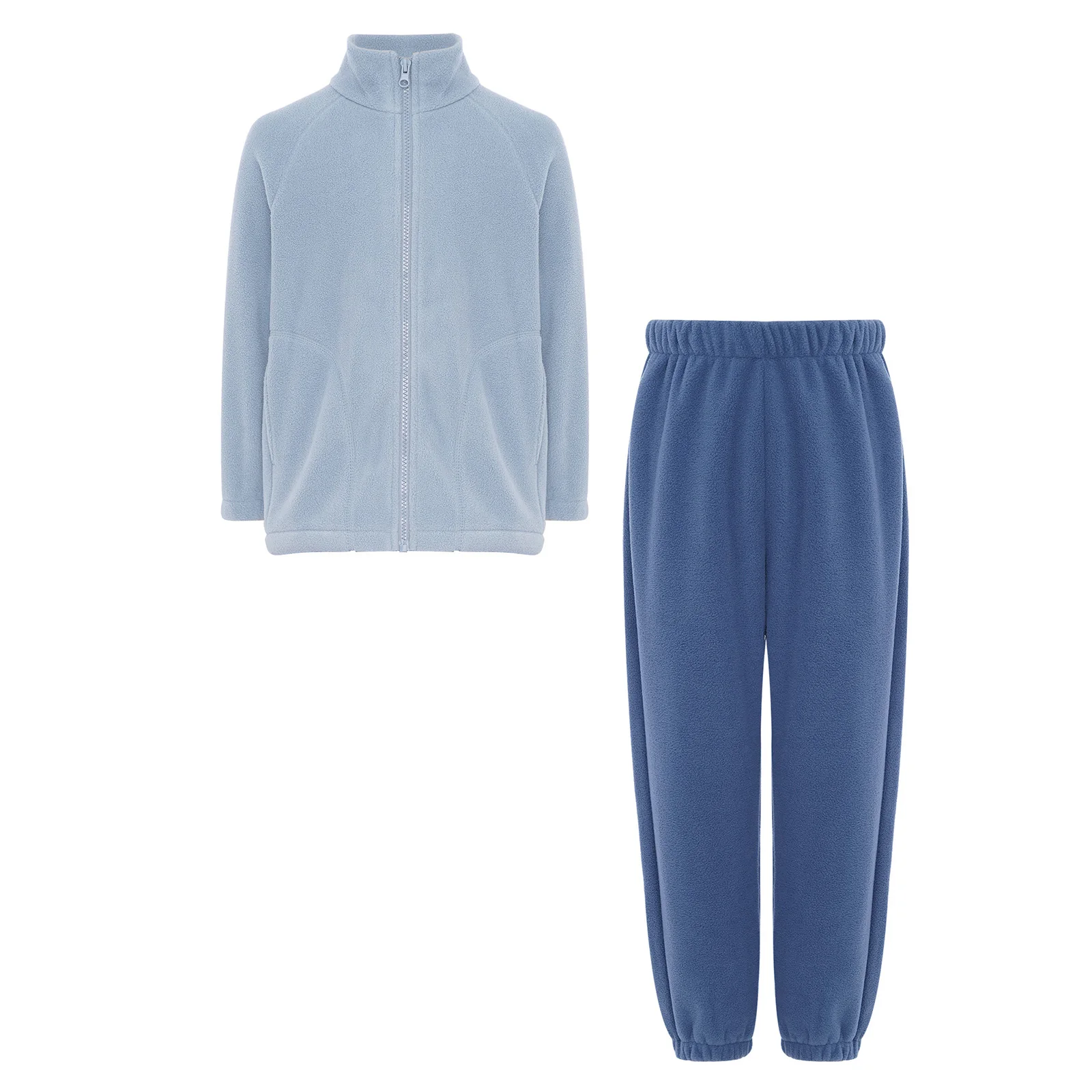 2 pçs crianças meninas agasalho de lã quente inverno gola manga longa bolsos jaqueta com zíper casaco com cintura elástica calças