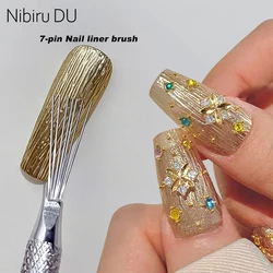 3/1pcs 7 Pin Stripe Steel Nail Art Liner Brushes Ultra-thin Line Drawing Pen Multi Head UV Gel Brush Nail 3D Tips Painting Tools