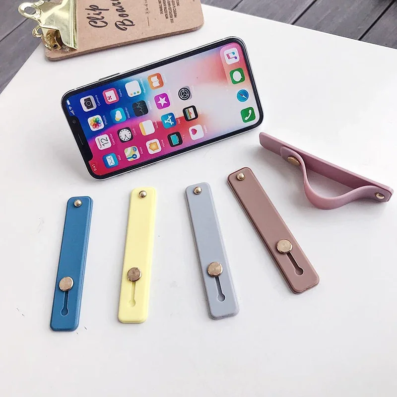 

Candy Color Finger Ring Holder Silicon Phone Hand Band Holder For iPhone Wristband Strap Push Pull Grip Stand Bracket Wholesale