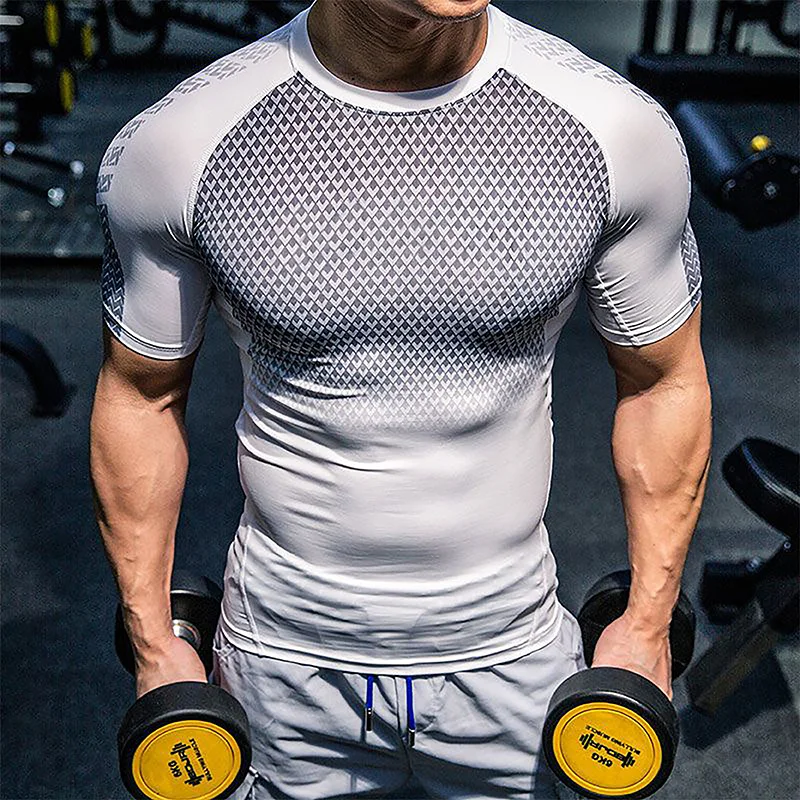 Graphic Short Sleeve Compression Shirts for Men Gym Workout Running Quick Dry T-Shirt Tops Summer Athletic Undershirt Baselayers